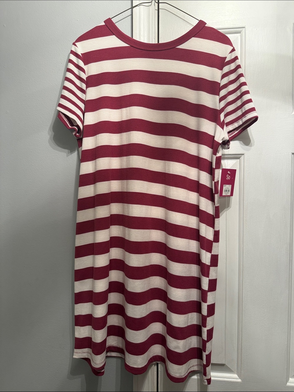 Kohl's Red and White Striped Short Sleeve Dress